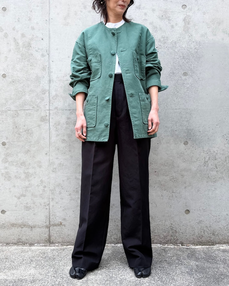 AURALEE / GARMENT-DYED ORGANIC COTTON HEAVY TWILL ROUND NECK BLOUSON / FOREST GREEN / A26SB050G