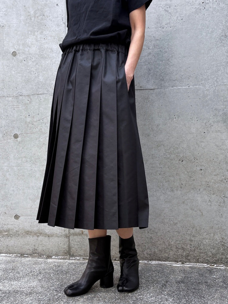 tao / 綿エステルツイル ウエストゴム プリーツスカート / BLACK / TQ-S012-051