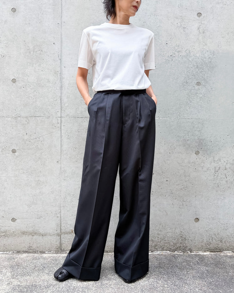 JUNYA WATANABE / ウールストライプ ワイドパンツ / BLACK / JR-P026