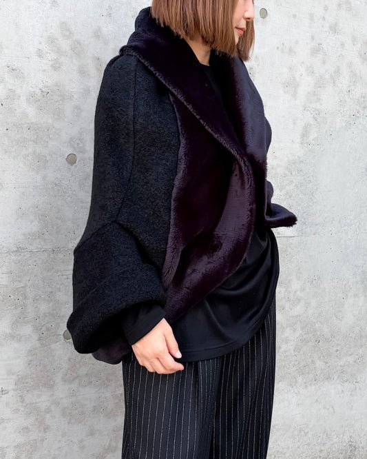 JUNYA WATANABE / ウールパイル天竺×フェイクファー ボレロ風JK / BLACK×BLACK / JR-J021