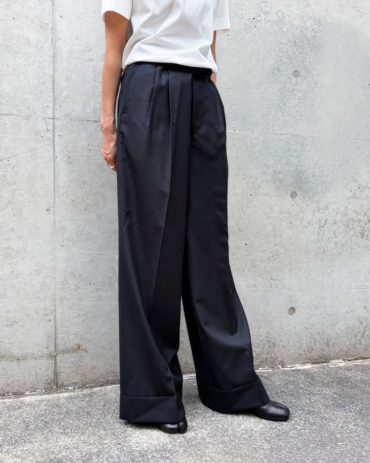 JUNYA WATANABE / ウールストライプ ワイドパンツ / BLACK / JR-P026