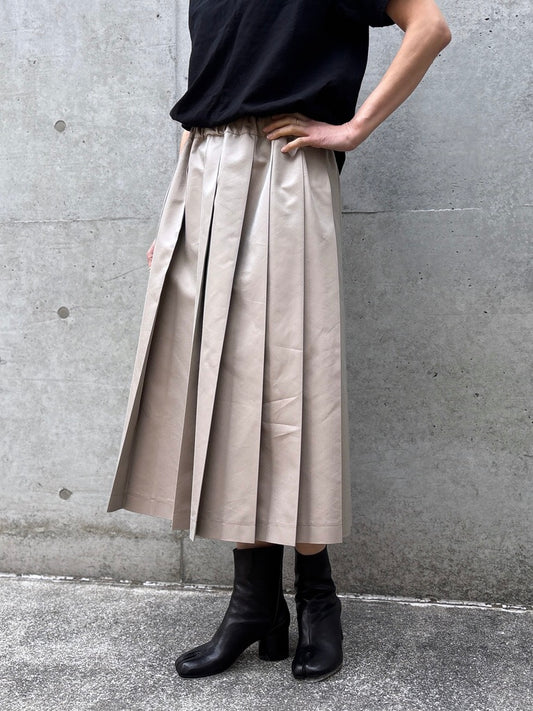 tao / 綿エステルツイル ウエストゴム プリーツスカート / BEIGE / TQ-S012-051