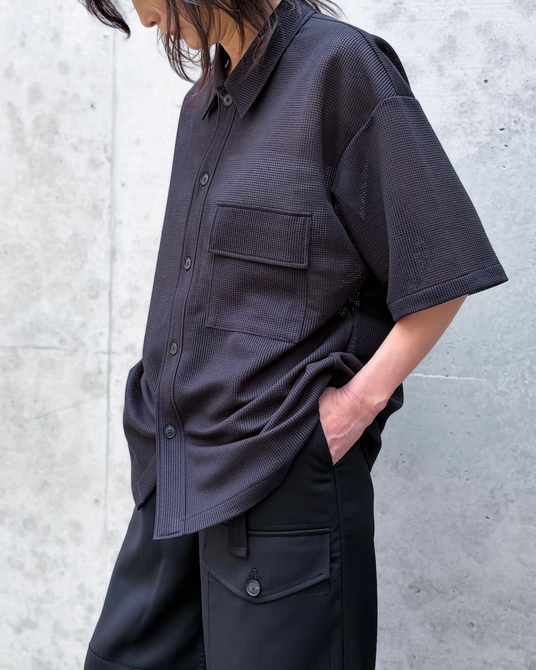 08sircus / Sheer waffle over shirts / Black / S26SS-CS06