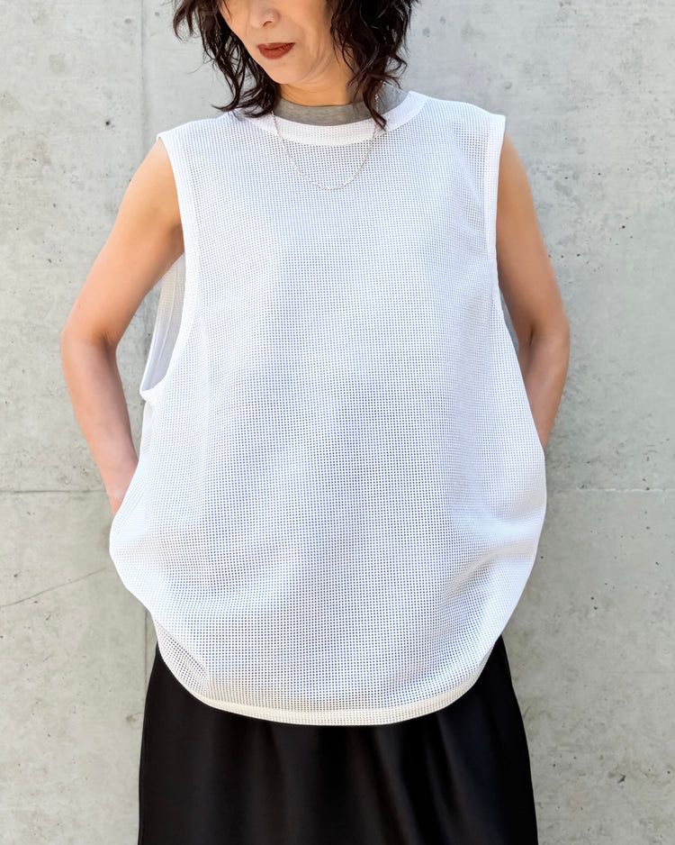 08sircus / Sheer waffle sleeveless top / white / S26SS-CS07