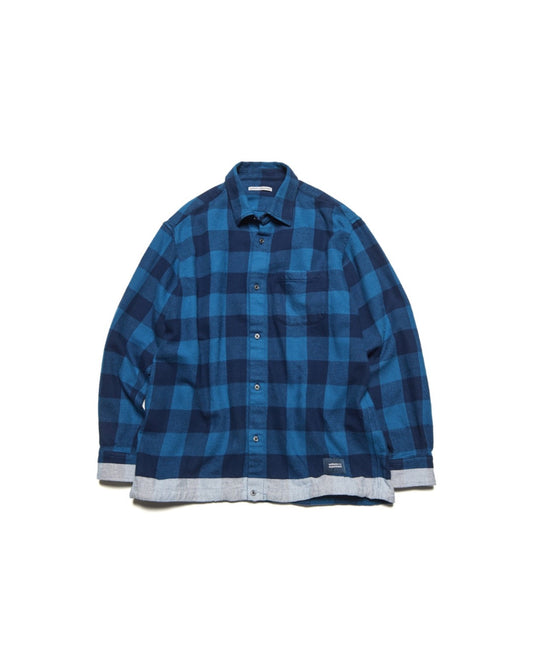 uniform expriment / LINE FLANNEL CHECK DRAWCORD SHIRT / BLUE / UE-262040