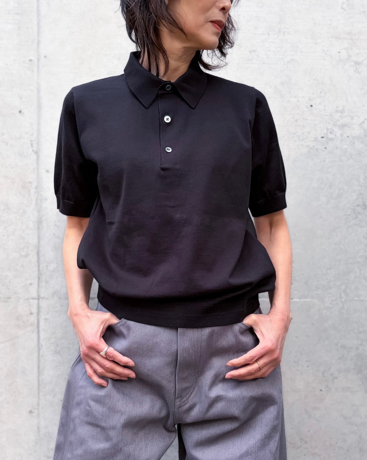 HYKE / SHEER BACK POLO KNIT / BLACK / 11420