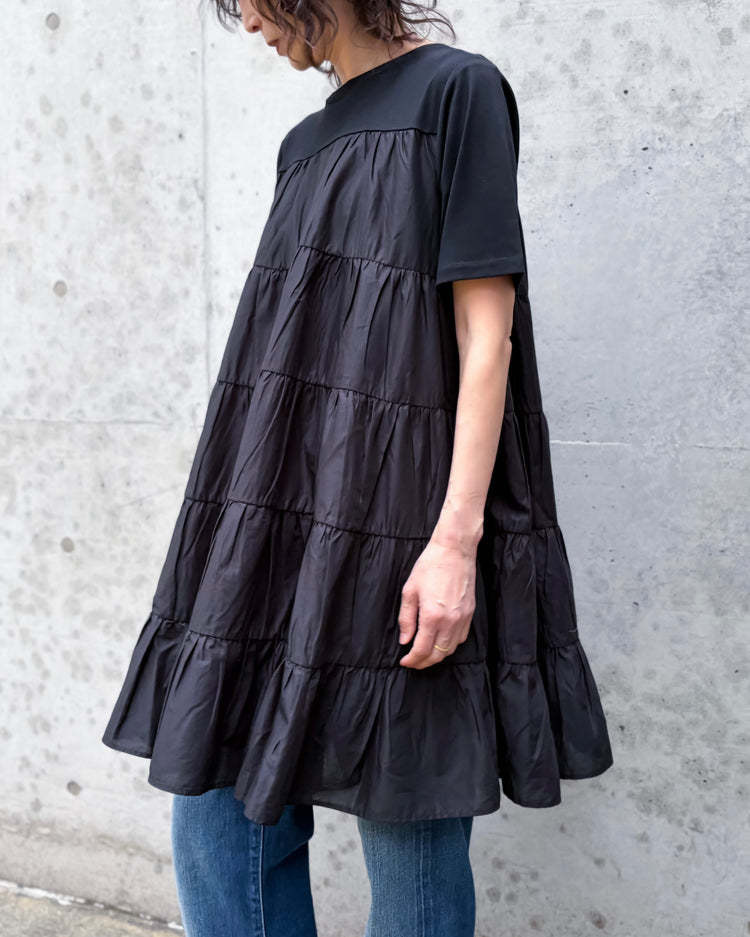 ADAWAS / TIERED COTTON TUNIC / BLACK / ADWS-507-22