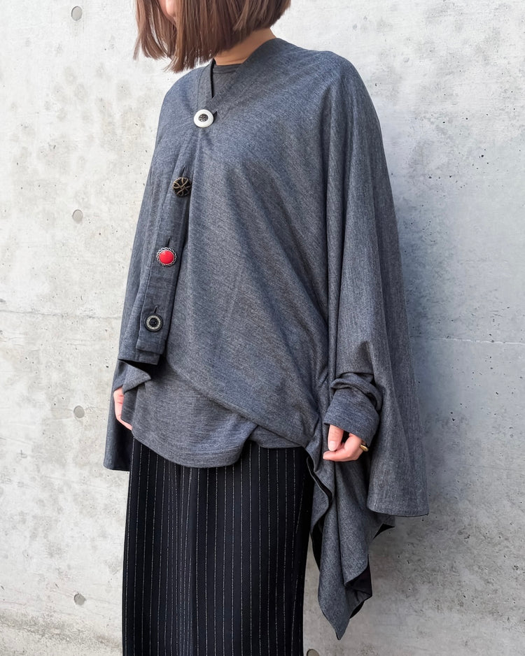 JUNYA WATANABE / ウールミルド天竺ランダムボタンポンチョ / TOP GRAY×BLACK / 3A-T014