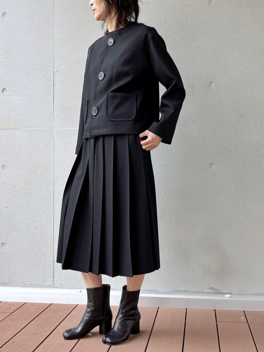 tao / ウールギャバ後染ノーカラージャケット / BLACK / TC-J100