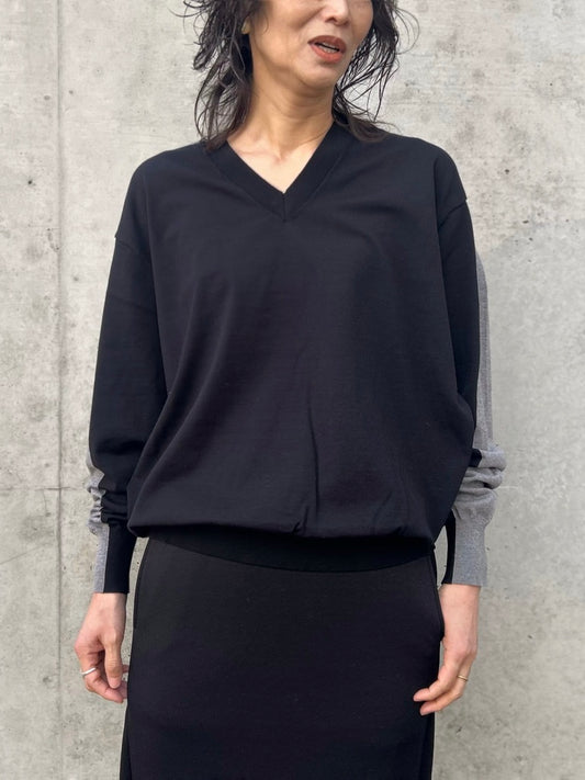 INSCRIRE / Cotton 16g v neck pull over / GREY×BLACK / I26SS-K9