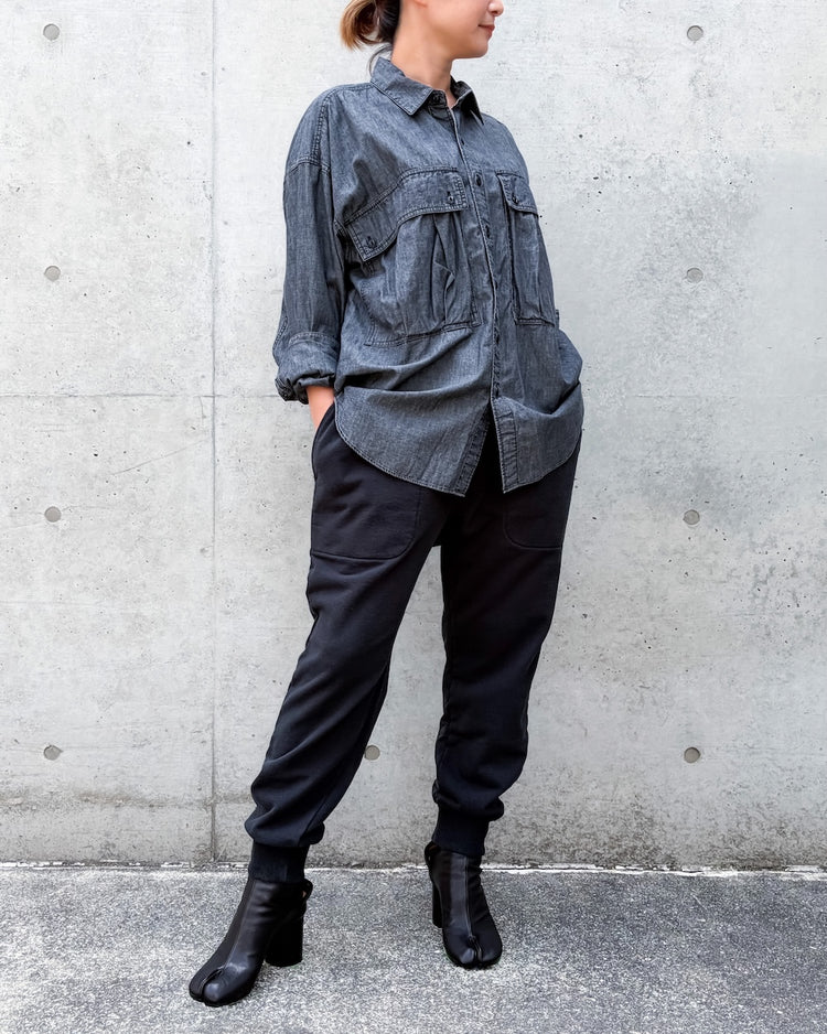 KATHARINE HAMNETT / DENIM PARACHUTE SHIRT / BLACK / TKH-S90