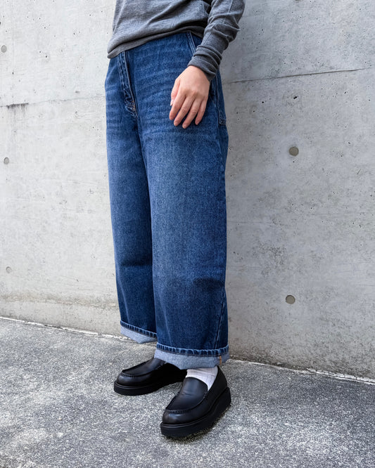 STUDIO NICHOLSON / CHALCO DENIM WIDE CROP PANT / WORN WASH INDIGO