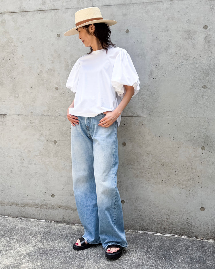 noir kei ninomiya / 袖バルーン綿ポンチTシャツ / WHITE / 3A-T020