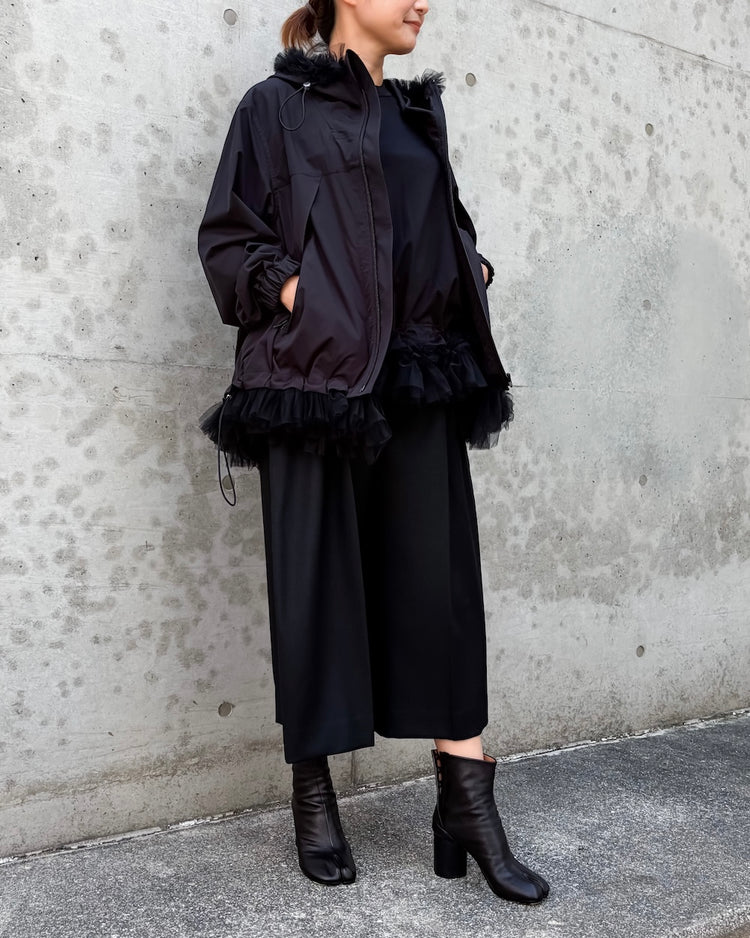 noir kei ninomiya / エステルタイプライター×ナイロンチュール フードJK / BLACK / 2A-B009