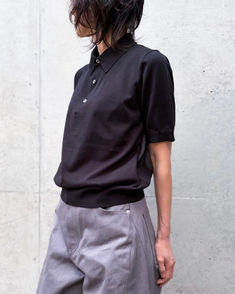 HYKE / SHEER BACK POLO KNIT / BLACK / 11420