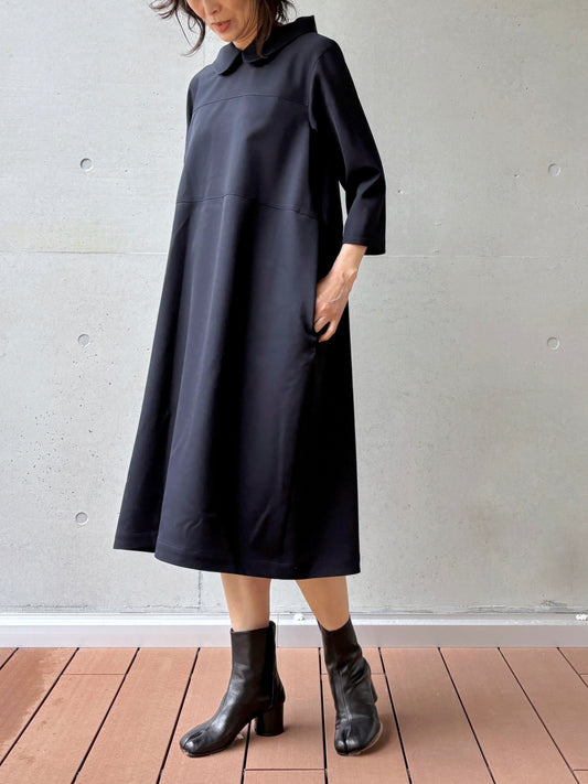 tao / ウールギャバ後染丸襟ワンピース / NAVY / TC-O100