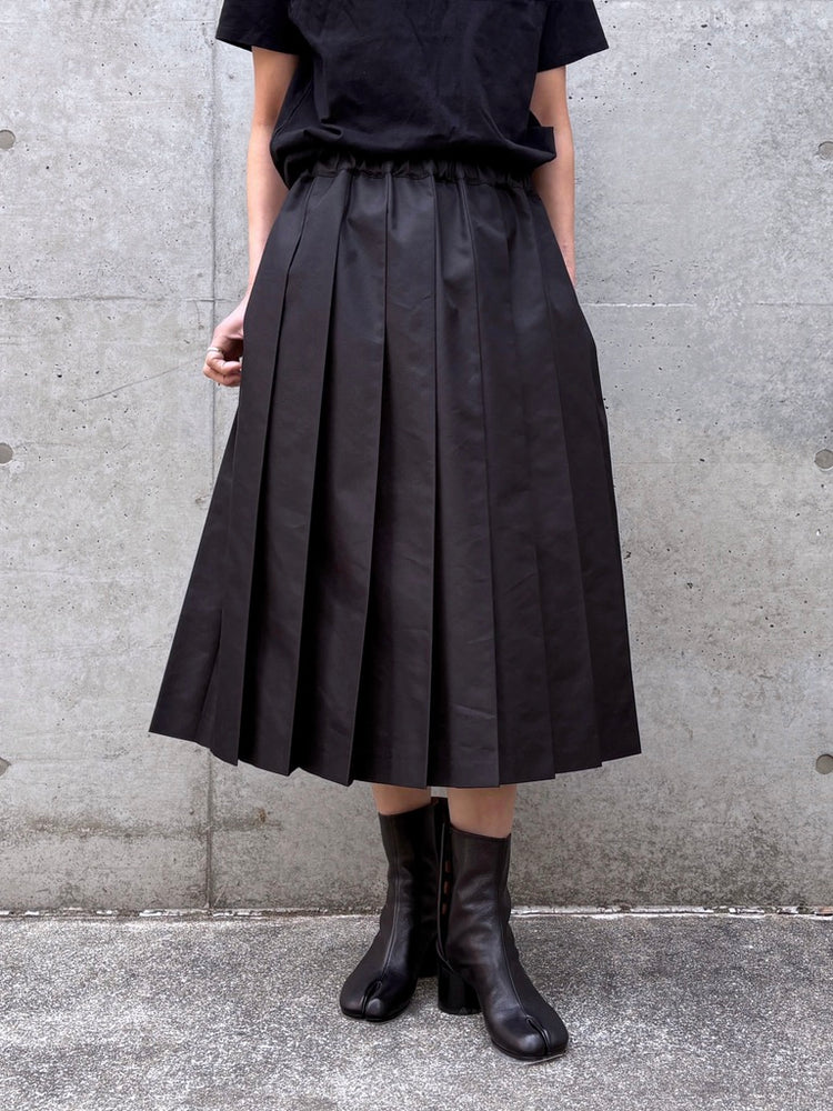 tao / 綿エステルツイル ウエストゴム プリーツスカート / BLACK / TQ-S012-051