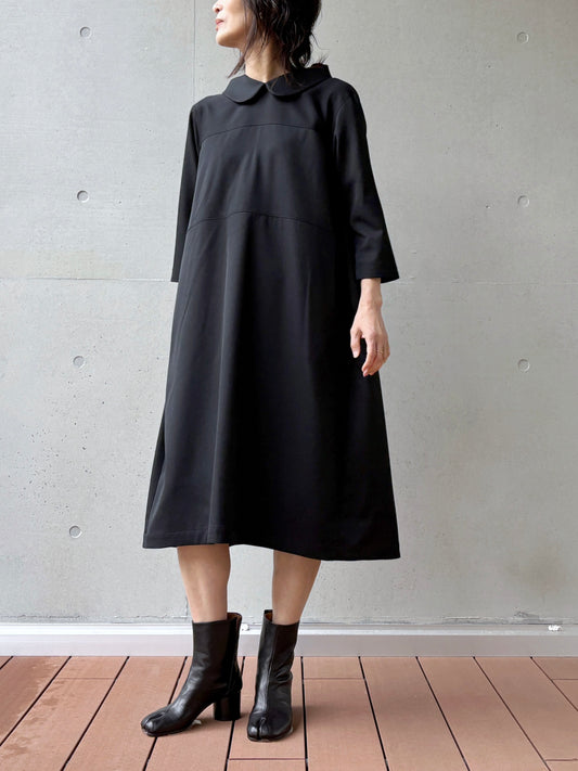 tao / ウールギャバ後染丸襟ワンピース / BLACK / TC-O100