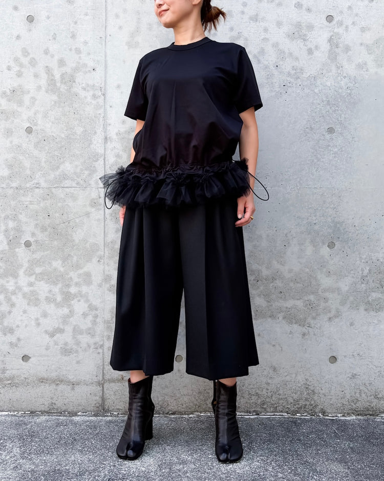 noir kei ninomiya / 綿ポンチ×ナイロンチュールS/S tee / BLACK / 2A-T012