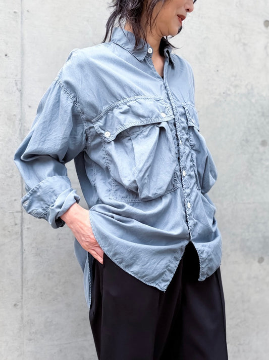 KATHARINE HAMNETT / PARACHUTE LONG TAIL SHIRT / G.BLUE / TKH-S90