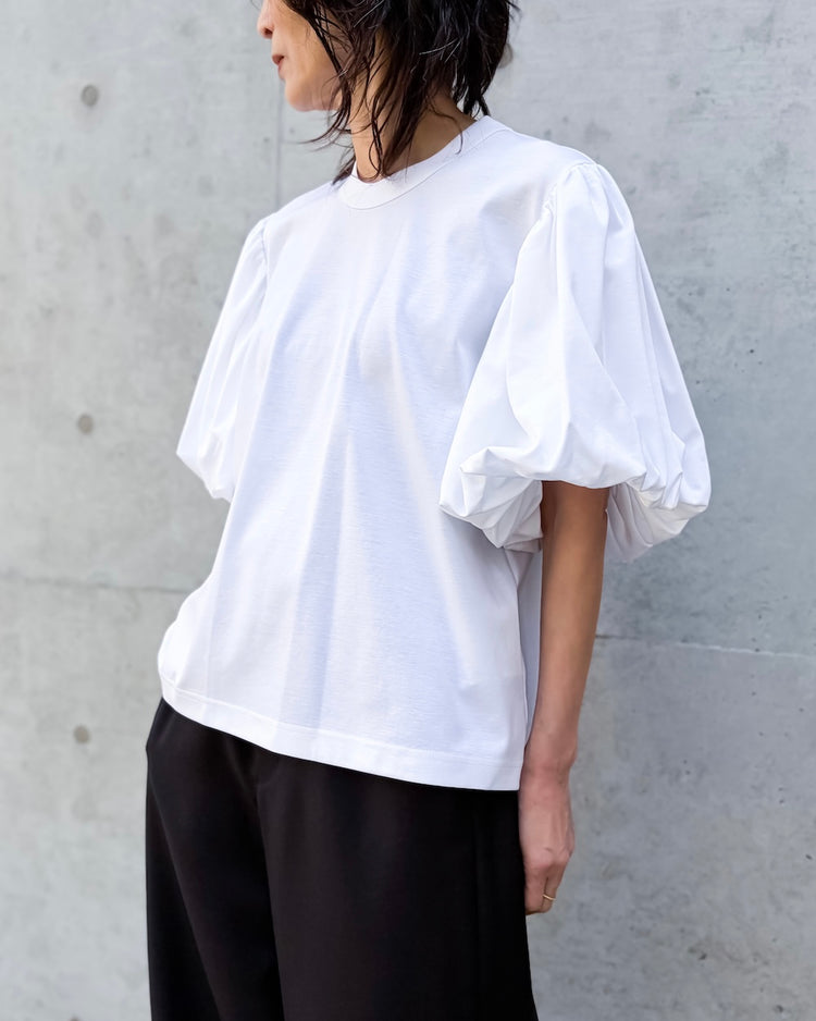 noir kei ninomiya / 袖バルーン綿ポンチTシャツ / WHITE / 3A-T020