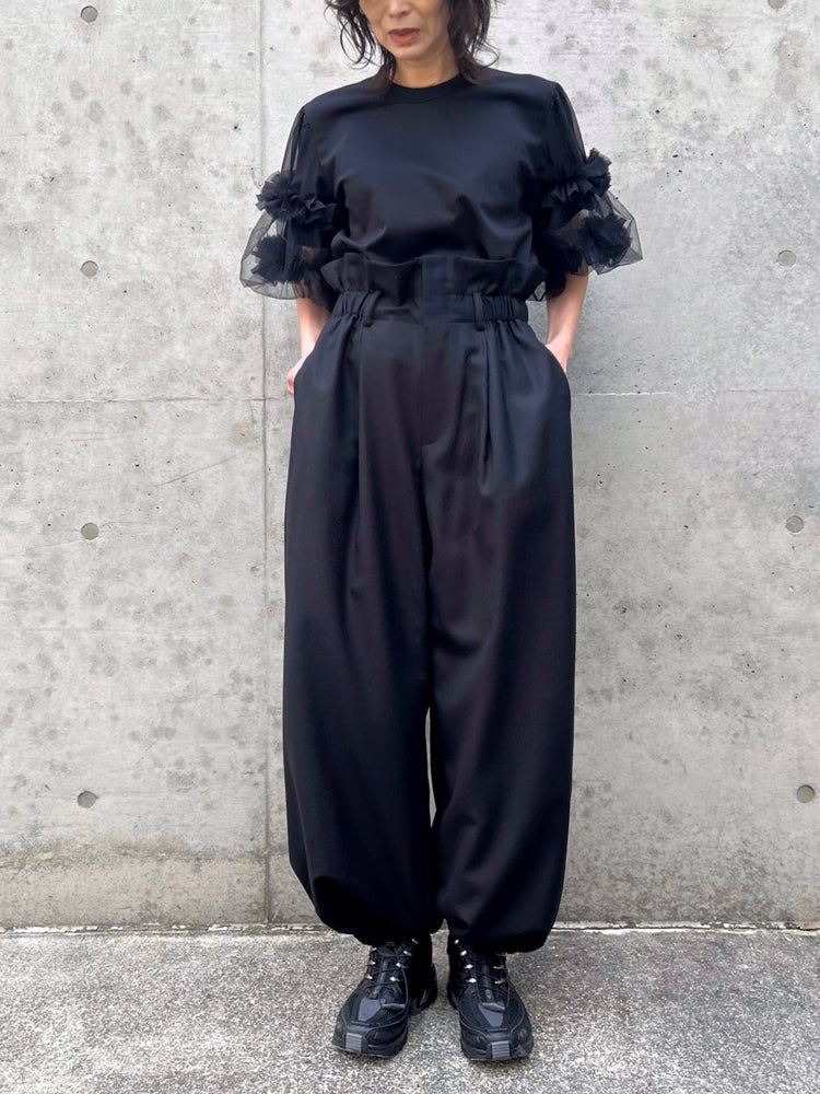 noir kei ninomiya / ウールギャバウエストギャザーパンツ / 3Q-P003
