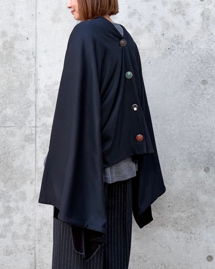 JUNYA WATANABE / ウールミルド天竺ランダムボタンポンチョ / BLACK×BLACK / JR-T014