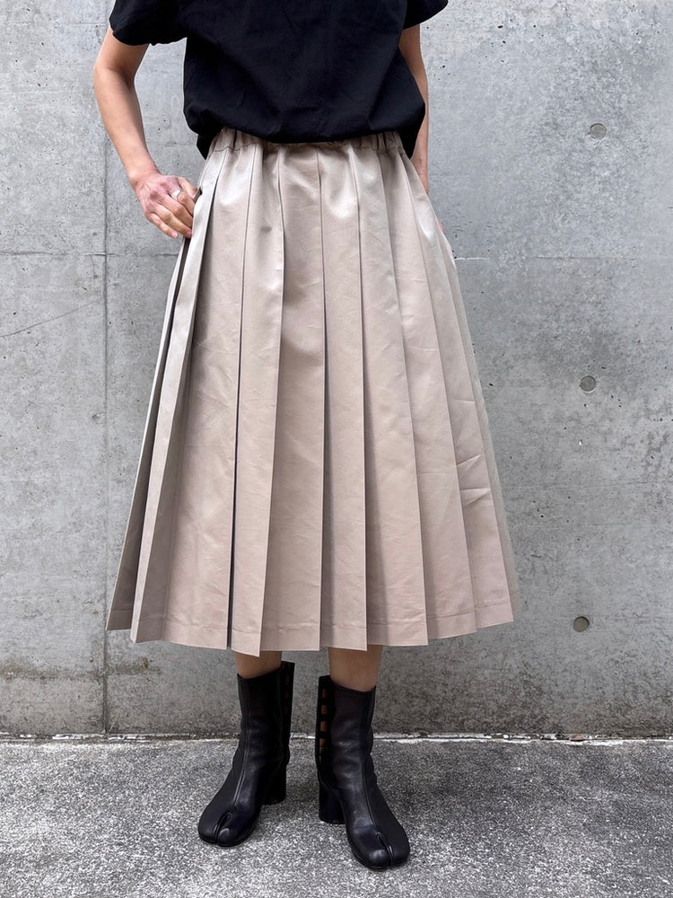 tao / 綿エステルツイル ウエストゴム プリーツスカート / BEIGE / TQ-S012-051