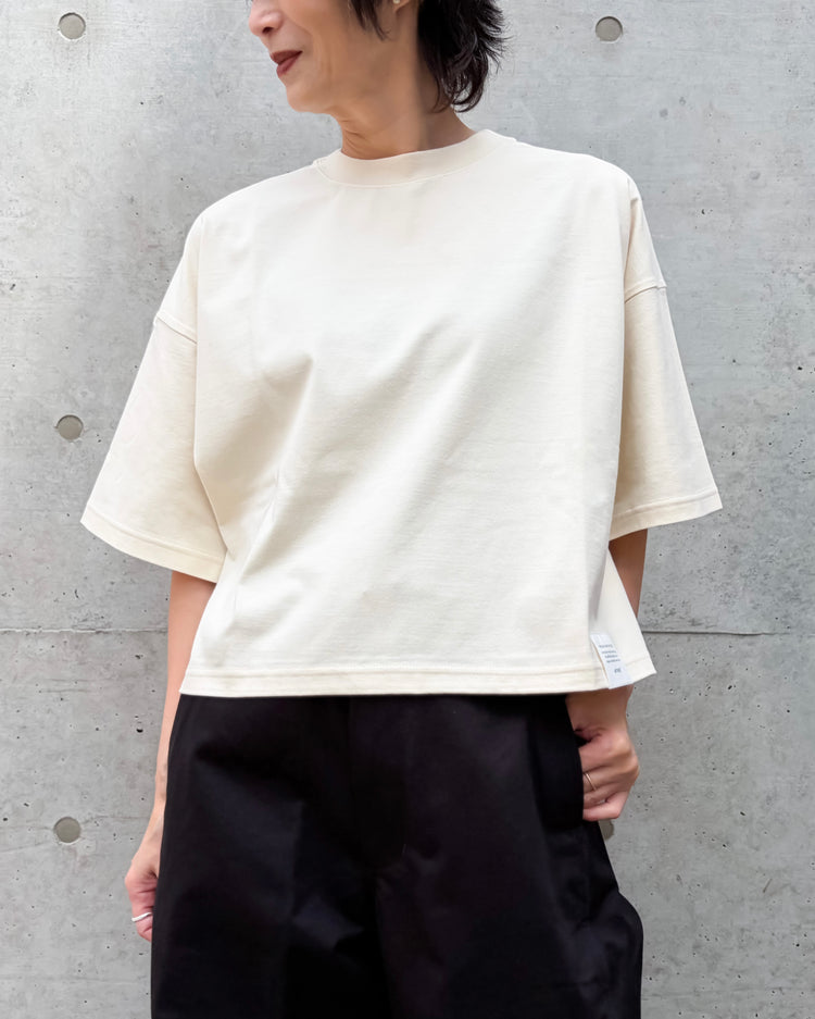 HYKE / CROPPED SHORT-SLV TEE / BIG FIT（6.5OZ） / CREAM / 12453