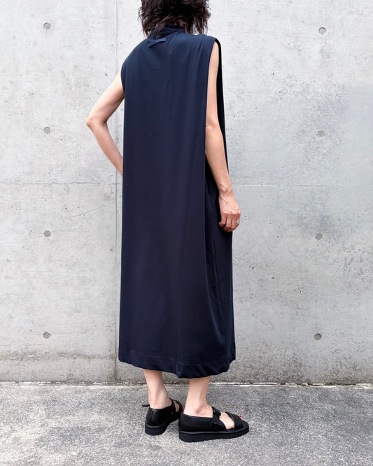 ADAWAS / DRY COTTON JERSEY HENLEY DRESS / MIDNIGHT / ADWS-507-26