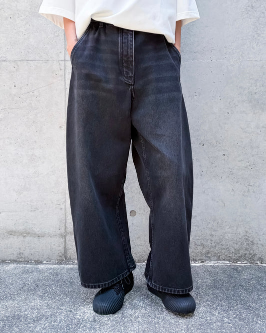 STUDIO NICHOLSON / CHALCO DENIM WIDE CROP PANT / WASHED BLACK