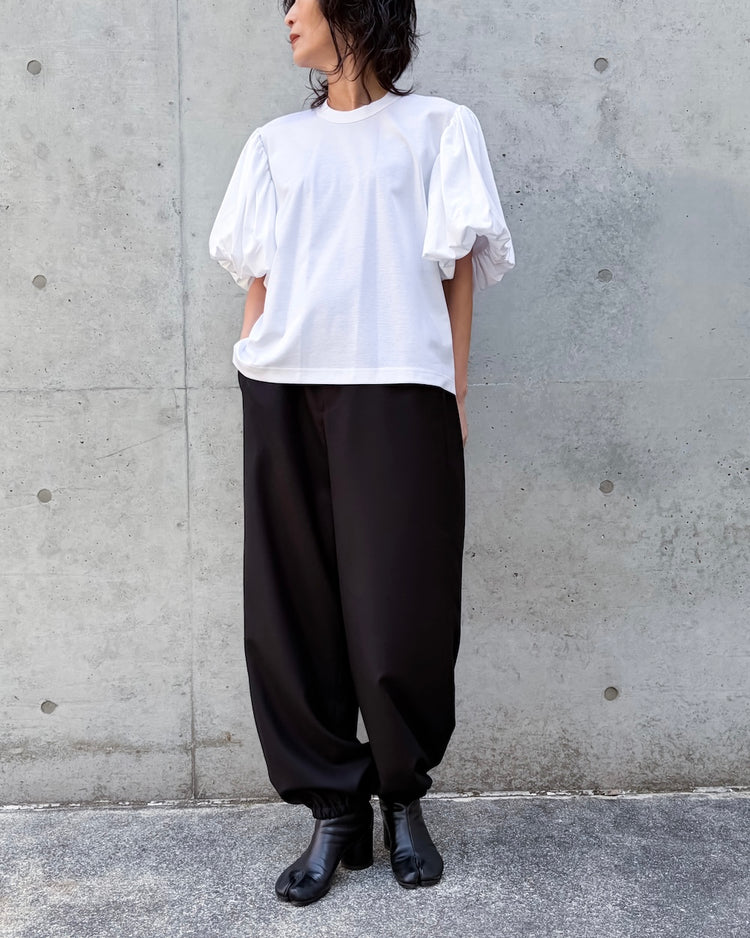 noir kei ninomiya / 袖バルーン綿ポンチTシャツ / WHITE / 3A-T020