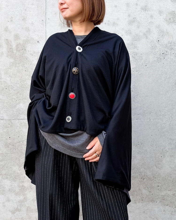JUNYA WATANABE / ウールミルド天竺ランダムボタンポンチョ / BLACK×BLACK / JR-T014