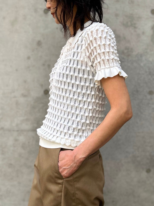 ASTRAET / 12G アイレット カラー ショートスリーブニット / WHITE / 54181054002