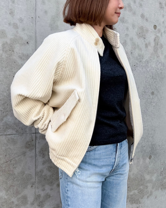 AURALEE / WOOL CASHMERE CORDUROY ZIP BLOUSON / IVORY / A26AB05FC /