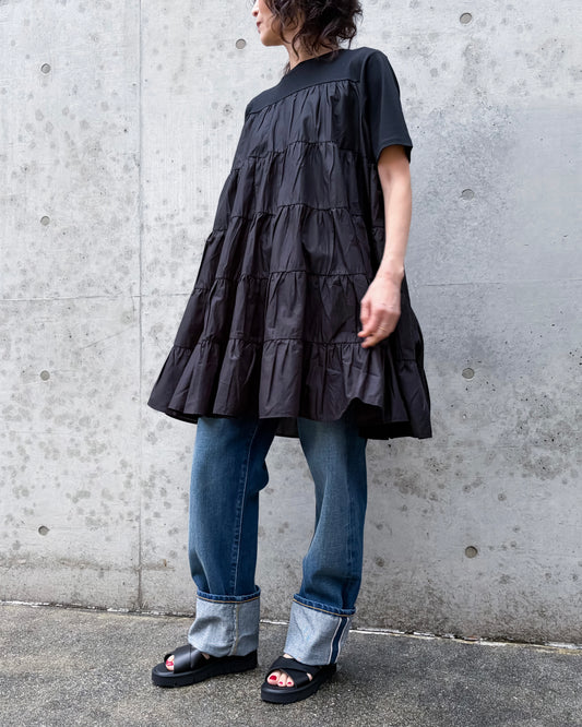 ADAWAS / TIERED COTTON TUNIC / BLACK / ADWS-507-22