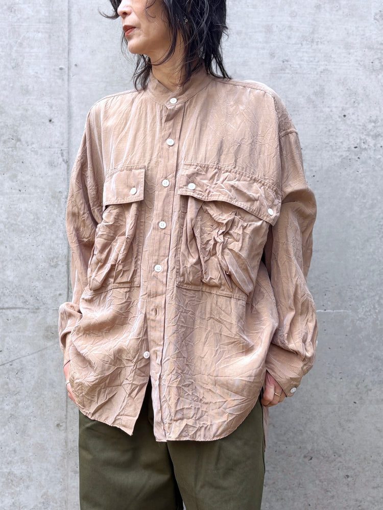 KATHARINE HAMNETT / ACETATE PARACHUTE BAND COLLAR SHIRT / CAM.BEIGE / TKH-S01