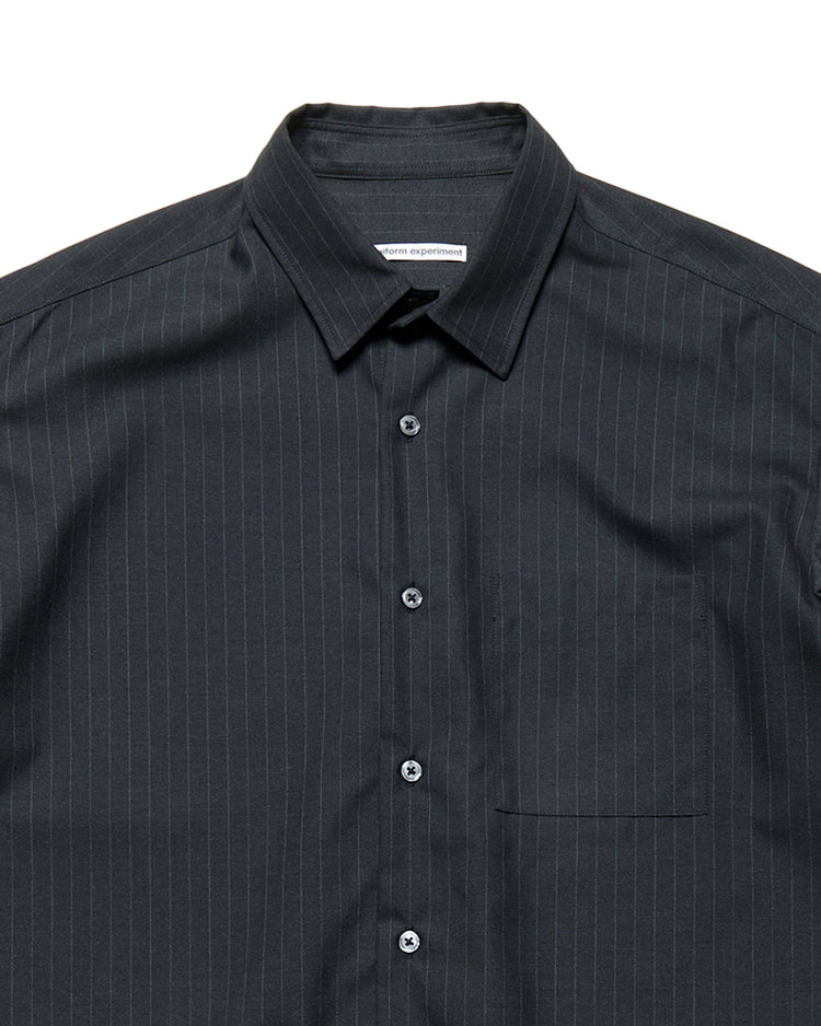 uniform experiment / STRETCH WOOL RELAX-FIT S/S SHIRT / BLACK STRIPE / UE-260013