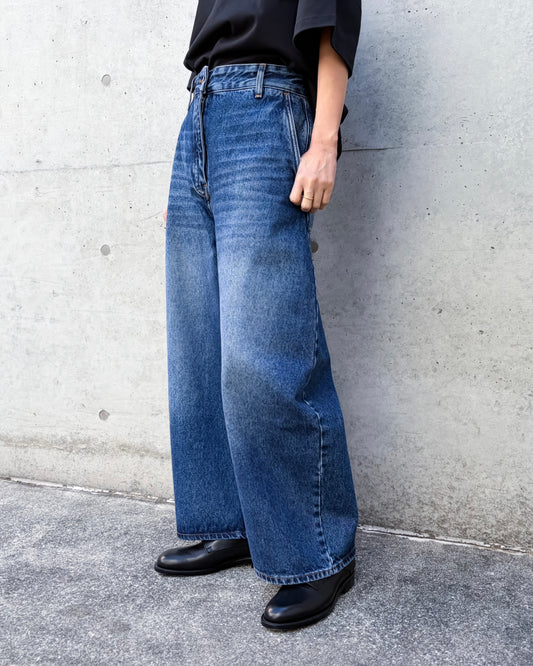 STUDIO NICHOLSON / CHALCO DENIM WIDE CROP PANT / WORN WASH INDIGO