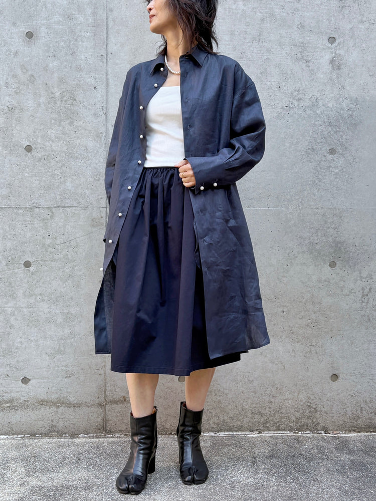 MADISONBLUE / OVERSIZED SPLIT TUCK OP LINEN / NAVY / MB261-4007