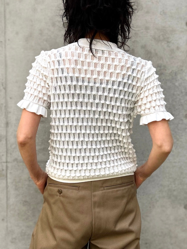 ASTRAET / 12G アイレット カラー ショートスリーブニット / WHITE / 54181054002