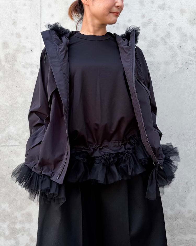 noir kei ninomiya / エステルタイプライター×ナイロンチュール フードJK / BLACK / 2A-B009