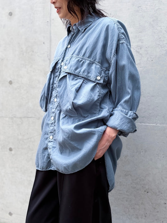 KATHARINE HAMNETT / PARACHUTE LONG TAIL SHIRT / G.BLUE / TKH-S90