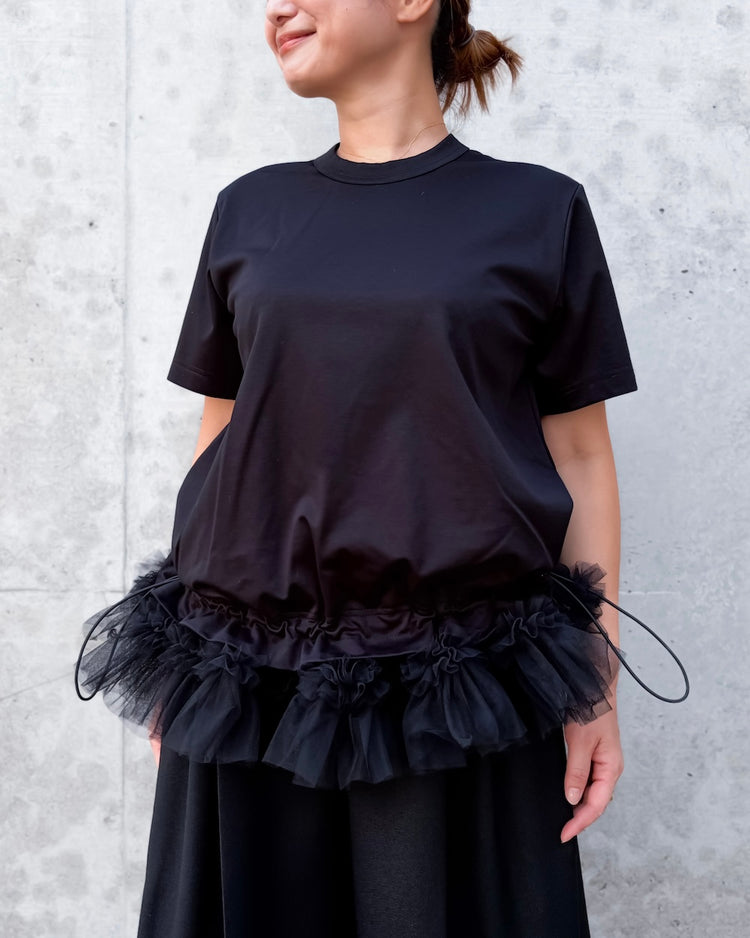 noir kei ninomiya / 綿ポンチ×ナイロンチュールS/S tee / BLACK / 2A-T012