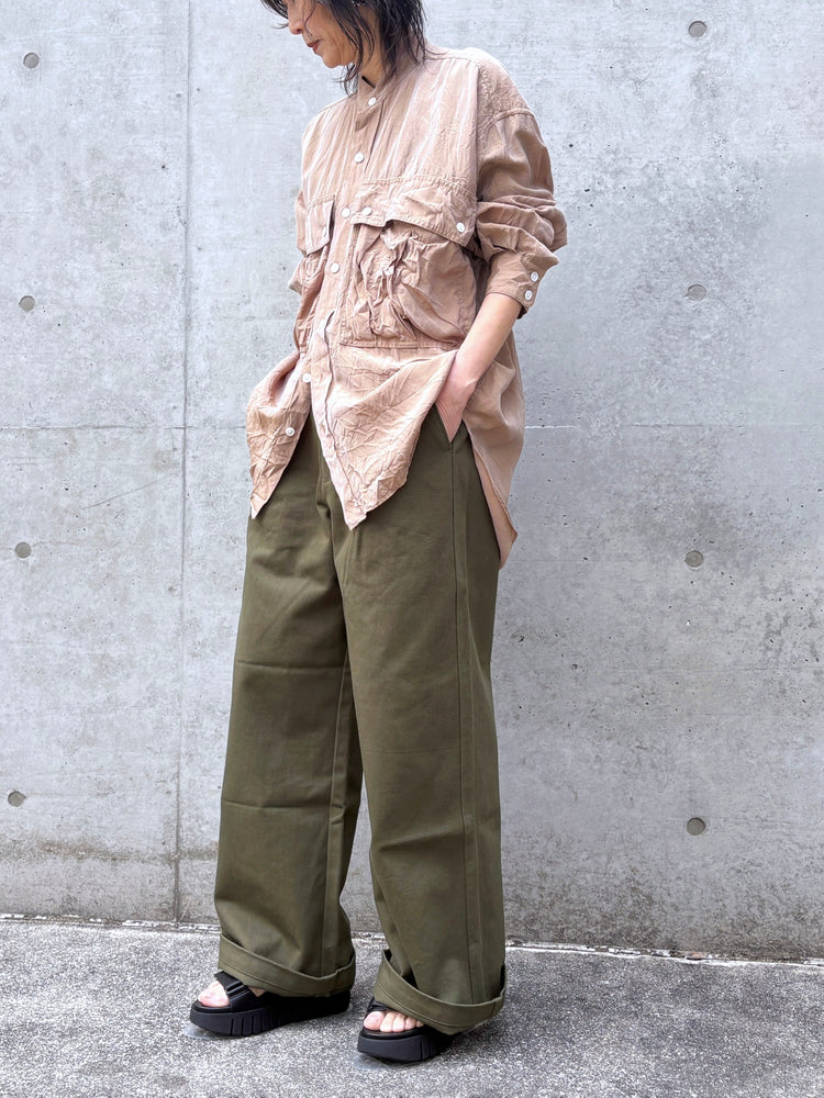 KATHARINE HAMNETT / ACETATE PARACHUTE BAND COLLAR SHIRT / CAM.BEIGE / TKH-S01