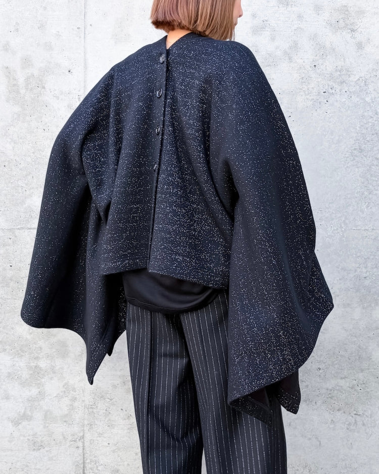 JUNYA WATANABE / ウール綿天竺起毛ボタンポンチョ / BLACK×SILVER / JR-T011