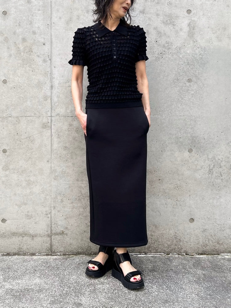 ASTRAET / 12G アイレット カラー ショートスリーブニット / BLACK / 54181054002