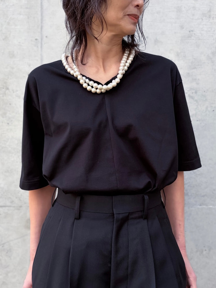 JUNYA WATANABE / パール付き綿天竺S/Sプルオーバー / BLACK / JQ-T009