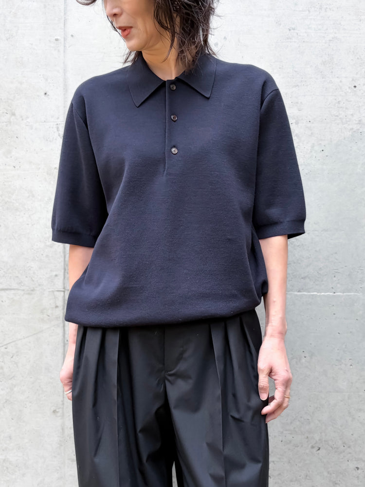 BOWTE /  EXTRA FINE WORSTED POLO COLLAR DOUBLE KNIT / DK.NAVY / 261-03-0002