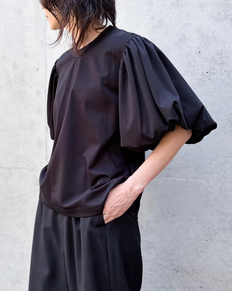 noir kei ninomiya / 袖バルーン綿ポンチTシャツ / BLACK / 3A-T020